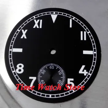 38,9 мм черен стерилна Калифорнийски циферблат подходящ за часовници с механизъм 6498 Светещи бели етикети D10