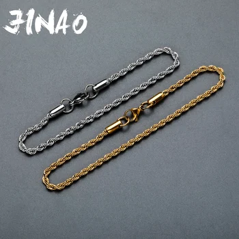 JINAO 2021 Нов Европейски и Американски стил Гривна с Високо качество 3 mm и 5 mm Веревочная Верига Проста Гривна Мъжки и дамски Бижута