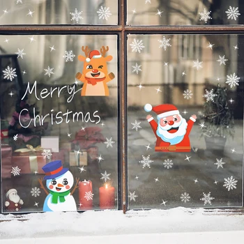 Весела Коледа Електростатичен Етикети Коледа Дядо Коледа, Снежен Човек Лосове Стикер На Прозореца Стенни Декорации За Дома Нова Година 2023