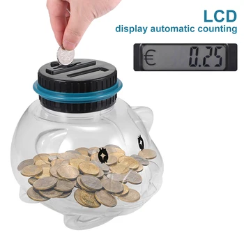 Е-Прасенце LCD Дисплей Електронен Цифров Брои Банка Монети Кутия за Спестяване на Пари за Монети на централната Банка на Гишето на Банката Скоростна най-Добрият Подарък