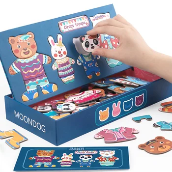 Забавни Играчки за Ранното развитие 2-6 години, дървени Магнитни пъзели, Интелектуално развитие на Детето, играчки за взаимодействие на родители и деца